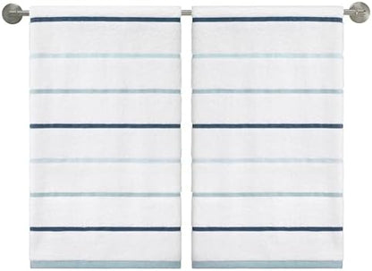 IZOD – Bath Towels, Plush Ringspun Cotton Blend with Striped Design and Dark Hem Finish, Set of 2 (Sandbar Blue)