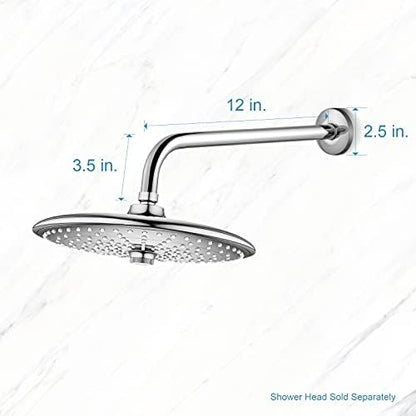 OFFO Shower Arm with Flange, 12 in Wall Mount Replacement Angle Shower Head Arm Wall-Mounted For Fixed Shower Head & Handheld Showerhead, Chrome