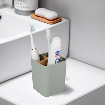 Bamboo Toothbrush Holder for Bathrooms Toothpaste Organizer - Green
