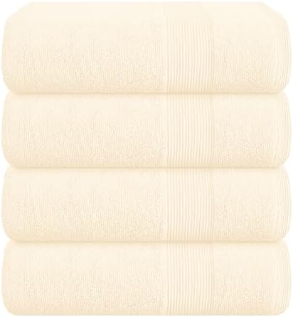 Belizzi Home 4 Pack Bath Towel Set 27x54, 100% Ring Spun Cotton, Ultra Soft Highly Absorbent Machine Washable Hotel Spa Quality Bath Towels for Bathroom, 4 Bath Towels - Ivory