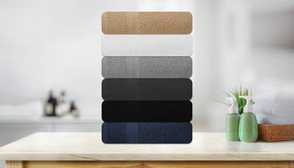 Bath Towels Pack of 6 – 24" x 48" – 100% Cotton Terry, Soft, Quick-Dry & Highly Absorbent – Multi Assorted Towels for Bathroom, Spa, Gym, Hotel, Pool & Everyday Use