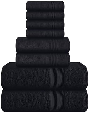 Belizzi Home 8 Piece Towel Set 100% Ring Spun Cotton, 2 Bath Towels 27x54, 2 Hand Towels 16x28 and 4 Washcloths 13x13 - Ultra Soft Highly Absorbent Machine Washable Hotel Spa Quality - Black