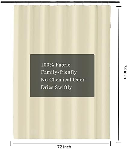 LLSCL Beige Yellow Fabric Shower Curtain Liner with Magnets, Waterproof Hotel Quality, 72 x 72 Machine Washable