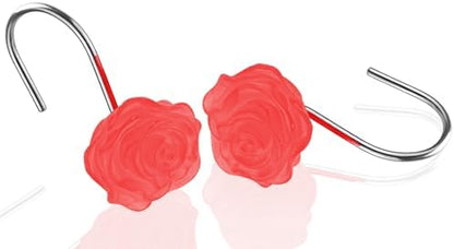 Decorative Rose Flower Shower Curtain Hooks, Red, Glow in The Dark, 12 Pack