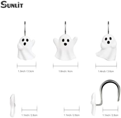 Sunlit Ghost Shower Curtain Hooks, Home Decorative Shower Curtain Rings with Sliver Hooks for Bathroom, Halloween Shower Curtain Hangers Bathroom Accessories, Set of 12