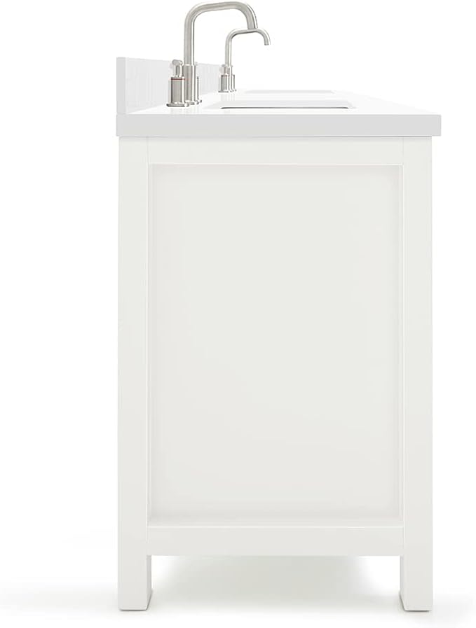 ARIEL Bristol 72-inch Bathroom Vanity with Sink,Solid Wood, 1.5-inch Pure White Quartz Countertop & Backsplash, Double Rectangular Porcelain Sink, 4 Soft Closing Doors, 4 Dovetail Drawers, White