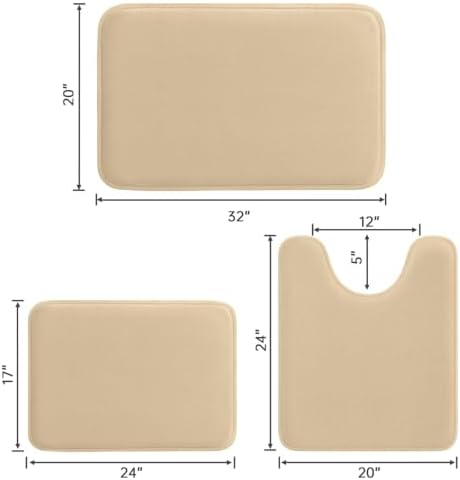 HUXMEYSON 3-Piece Memory Foam Bathroom Rug Set, Khaki