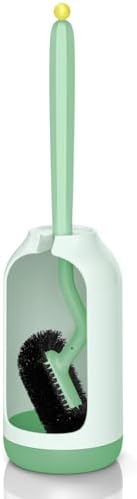 HAMITOR Toilet Bowl Brush Holder Set: Bathroom Deep Cleaning Toilet Cleaner Scrubber Under Rim with Curved Bristle for Dead Corner Clean - Hidden Rv Toilet Decorative Accessories with Caddy- Green
