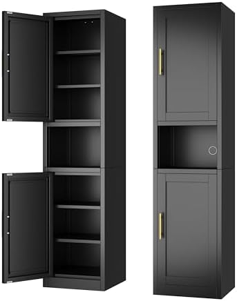 Ckzbx Tall Narrow Storage Cabinet 66.93" H Tall Bathroom Cabinet Metal Pantry Cabinets, 4 Adjustable Shelves for Kitchen, Home Office, Living Room, Dinning Room (16 inches Wide Black)