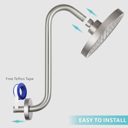 Shower Head Extension Arm with Flange, S Shaped High Rise Gooseneck Showerhead Riser Pipe, Universal Standard 1/2" Connection - Bathroom Accessory (12 Inch, Brushed Nickel)