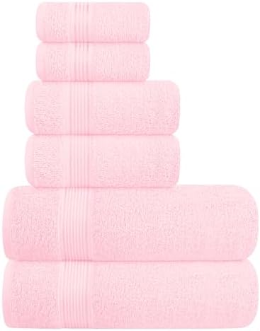 Belizzi Home Ultra Soft 6 Pack Cotton Towel Set, Contains 2 Bath Towels 28x55 inch, 2 Hand Towels 16x24 inch & 2 Wash Coths 12x12 inch, Ideal Everyday use, Compact & Lightweight - Pink