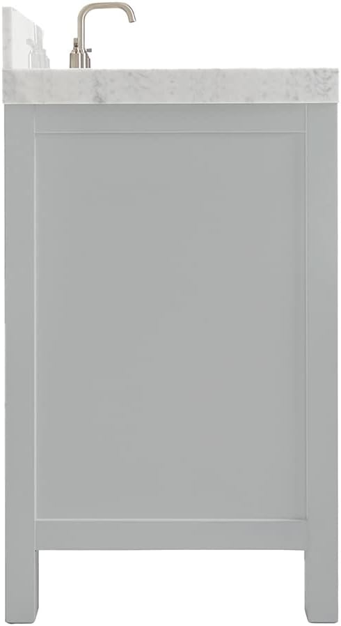 ARIEL Cambridge 60-inch Bathroom Vanity with Sink,Solid Wood, 2-inch Italian Carrara Marble Countertop, Single Rectangular Porcelain Sink, 2 Soft Closing Doors, 9 Dovetail Drawers, Grey