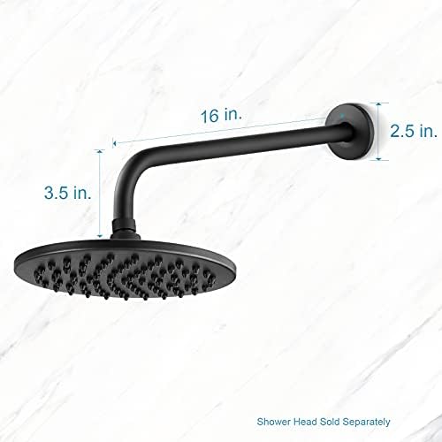 OFFO Shower Arm with Flange, 16 in Wall Mount Replacement Angle Shower Head Arm Wall-Mounted For Fixed Shower Head & Handheld Showerhead, Matte Black