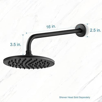 OFFO Shower Arm with Flange, 16 in Wall Mount Replacement Angle Shower Head Arm Wall-Mounted For Fixed Shower Head & Handheld Showerhead, Matte Black