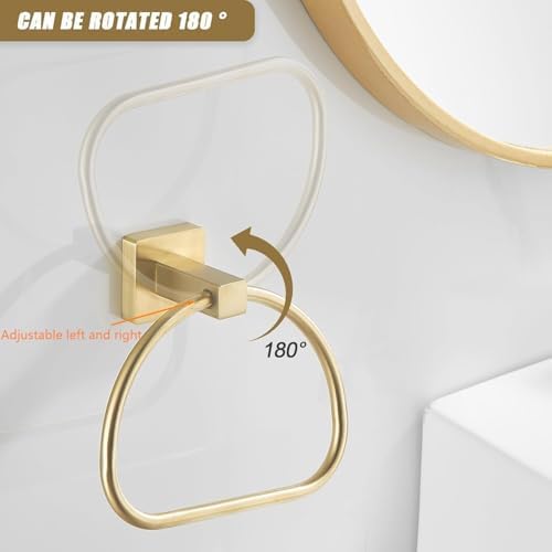 Leyden Gold Toilet Paper Holder Hand Towel Holder, Brushed Brass Toilet Roll Holder Towel Ring, Modern Bathroom Hardware Set Stainless Steel Wall Mounted 2 Pieces