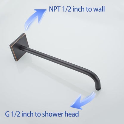 16 Inch Oil rubbed bronze Finish Shower Arm, Extra Extension Arm with Flange, Stainless Steel Wall-Mounted Showerhead Extender Pipe,SW-91018-16BN-SQ.