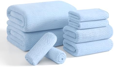 8 Piece Bath Towel Set Blue|2 Oversized Large Bath Sheet,2 Hand Towels,4 Washcloths| Ultra Soft Cozy Bath Towel Set for Bathroom Hotel Gym Spa,Highly Absorbent & Quick Dry Bathroom Towel Collections