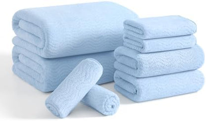 8 Piece Bath Towel Set Blue|2 Oversized Large Bath Sheet,2 Hand Towels,4 Washcloths| Ultra Soft Cozy Bath Towel Set for Bathroom Hotel Gym Spa,Highly Absorbent & Quick Dry Bathroom Towel Collections