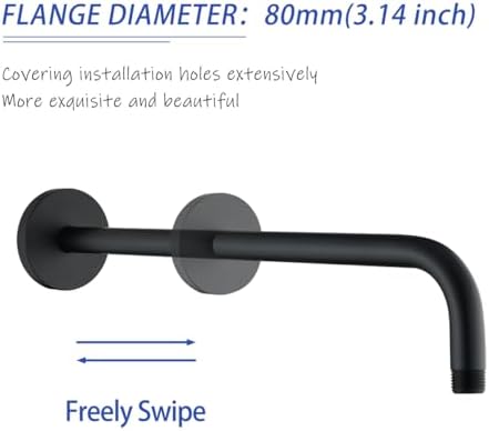 Stainless Steel Shower Head Extension Arm Wall Mounted Rainfall Shower Tube Bathroom Hardwares Accessories 16 Inch Matte Black,SW-RD91018-16MB.