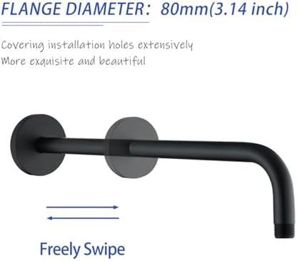 Stainless Steel Shower Head Extension Arm Wall Mounted Rainfall Shower Tube Bathroom Hardwares Accessories 16 Inch Matte Black,SW-RD91018-16MB.