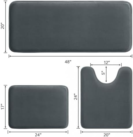 HUXMEYSON 3-Piece Memory Foam Bathroom Rug Set, Dark Grey
