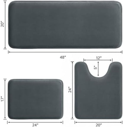 HUXMEYSON 3-Piece Memory Foam Bathroom Rug Set, Dark Grey