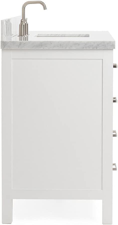 ARIEL Cambridge 54-inch Bathroom Vanity with Sink,Solid Wood, 1.5-inch Italian Carrara Marble Countertop, Single Rectangular Porcelain Sink, 2 Soft Closing Doors, 9 Dovetail Drawers, White