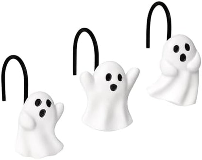 Sunlit Ghost Shower Curtain Hooks, Home Decorative Shower Curtain Rings for Bathroom, Halloween Shower Curtain Hangers Bathroom Accessories, Set of 12