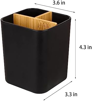 Bamboo Toothbrush Holder for Bathrooms Toothpaste Organizer - Black
