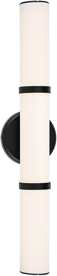 Kichler Rosh 24.25" LED Medium Bath Bar with White Glass in Black, Modern Minimalist, for Vanity, Fireplace, Buffet, Hallway, Vanity Mirror, (24.25" W x 5" H), 55188BKLED
