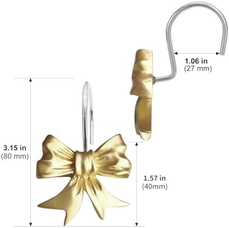 CHICTIE Decorative Shower Curtain Hooks, Bow Knot Shower Curtain Rings Hooks for Bathroom Baby Kids Room Rustproof Shower Hooks (Gold)