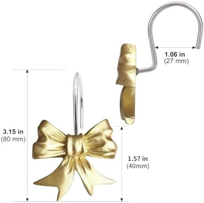 CHICTIE Decorative Shower Curtain Hooks, Bow Knot Shower Curtain Rings Hooks for Bathroom Baby Kids Room Rustproof Shower Hooks (Gold)