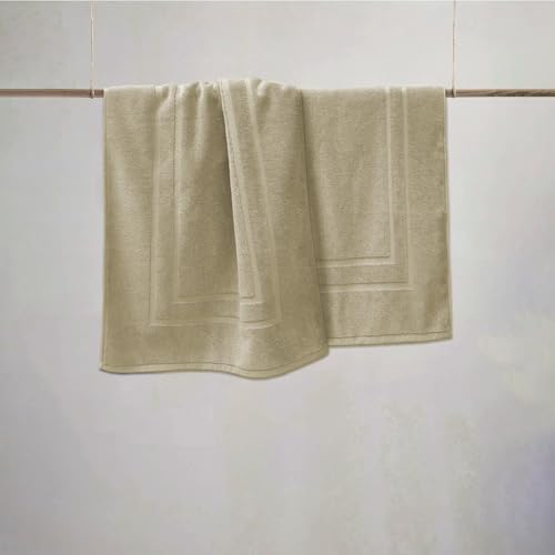 Feather & Stitch 2 Piece Towel Like Bath Mats (30x21 Inch) 100% Cotton Terry Bath Mats, Bathroom Shower Floor Mats [NOT A Bathroom Rug], Soft Absorbent Washable Mats - Linen