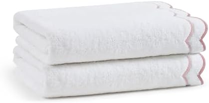 Peri Home 2 Piece Cotton Bath Towel Set, Embroidered, White, Blush Scallop