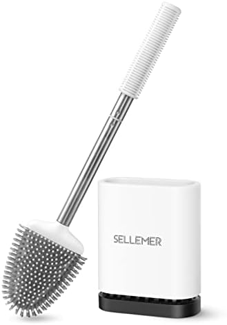 Sellemer Silicone Toilet Brush, Ventilation Slots Base Holder 1 Pack, White