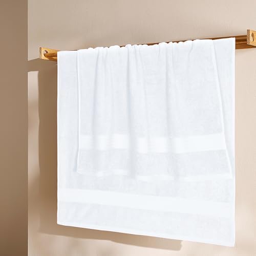 GLAMBURG Premium Cotton 4 Pack Bath Towel Set - 100% Pure Cotton - 4 Bath Towels 27x54 - Ideal for Everyday use - Ultra Soft & Highly Absorbent - White