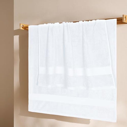 GLAMBURG Premium Cotton 4 Pack Bath Towel Set - 100% Pure Cotton - 4 Bath Towels 27x54 - Ideal for Everyday use - Ultra Soft & Highly Absorbent - White