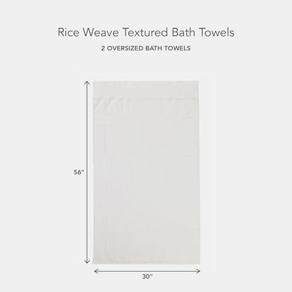 Texere 100% Organic Cotton Rice Weave Jacquard 700 GSM Luxury Bath Towel Sets - Ultra Soft and Absorbent Hotel and Spa Quality (Rice Weave, Cream, 2 Bath Towels)