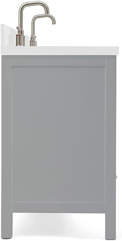 ARIEL Cambridge 72-inch Bathroom Vanity with Sink,Solid Wood, 1.5-inch Pure White Quartz Countertop & Backsplash, Double Oval Porcelain Sink, 4 Soft Closing Doors, 6 Dovetail Drawers, Grey