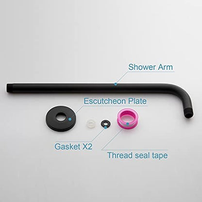 OFFO Shower Arm with Flange, 12 in Wall Mount Replacement Angle Shower Head Arm Wall-Mounted For Fixed Shower Head & Handheld Showerhead, Matte Black