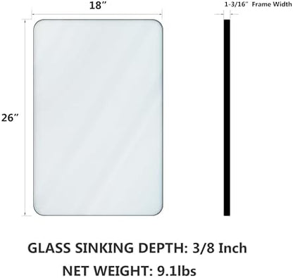 VocalStar 18 x 26 Inch Gold Bathroom Mirror for Wall, Metal Framed Rounded Rectangle Vanity Mirror, 1/4-inch Shatterproof Glass | Ultra-Flush Hanging