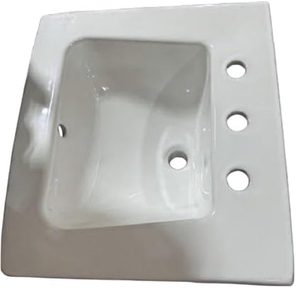 Wall-Mount Bathroom Sink – Durable Vitreous China, 3-Hole (8” Widespread) Faucet + Drain Hole, Modern Rectangular Design, White (Rectangular 3 Hole Sink)