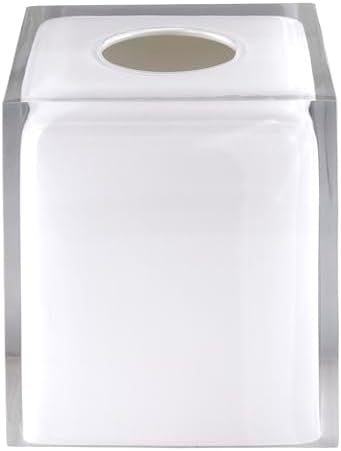 Izod - Tissue Box Cover, Durable Resin Countertop Accessories, Dorm Room Essentials, Modern Home Decor (Marina Collection, White)
