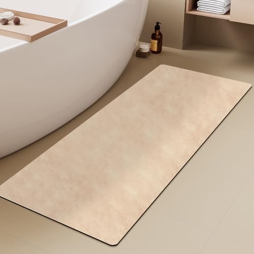 TYUU Thin Bath Mat Runner, Long Bathroom Rugs Non Slip, 24x70 Beige