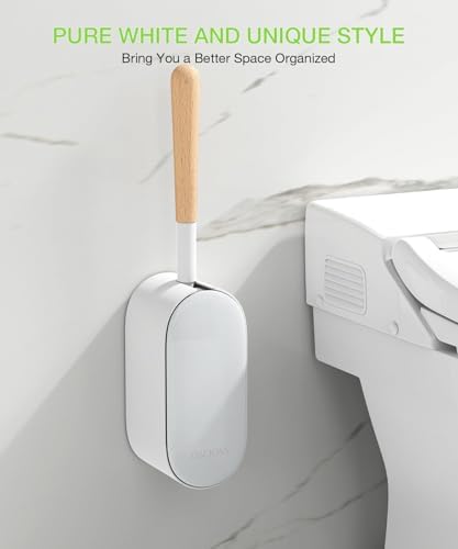 OSCIOSS Bamboo Toilet Brush Set, 2 Pack with Ergonomic Design, Compact Size, Durable Bristles, Wooden Holder for Bathroom Cleaning