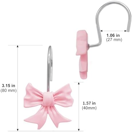 CHICTIE Decorative Shower Curtain Hooks, Bow Knot Shower Curtain Rings Hooks for Bathroom Baby Kids Room Rustproof Shower Hooks (Pink)