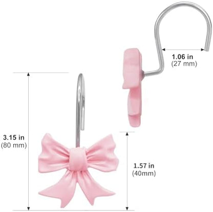 CHICTIE Decorative Shower Curtain Hooks, Bow Knot Shower Curtain Rings Hooks for Bathroom Baby Kids Room Rustproof Shower Hooks (Pink)