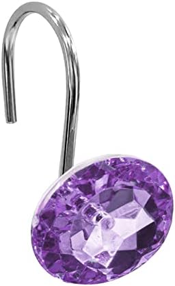 Crystal Diamond Round Shower Curtain Hooks Rings for Bathroom,Purple,12PCS