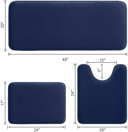 HUXMEYSON 3-Piece Memory Foam Bathroom Rug Set, Navy