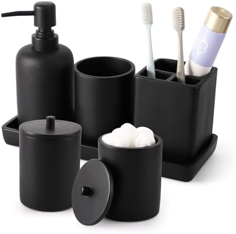 XLHOMO Resin 6 Pcs Black Bathroom Accessories Set - Countertop Organizer